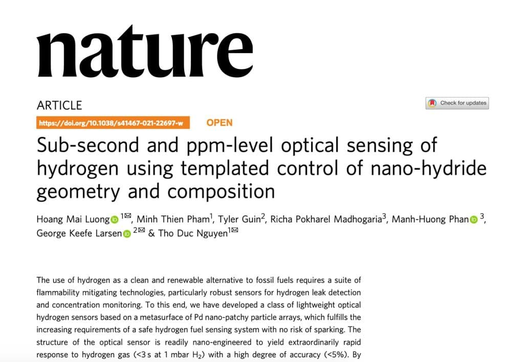 NATURE – Hydrogen fuel – Safe deployment studies – Gas Sensor