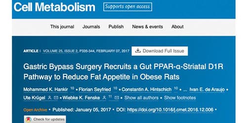 Gastric Bypass Surgery Recruits a Gut PPAR-α-Striatal D1R Pathway to Reduce Fat Appetite in Obese Rats.